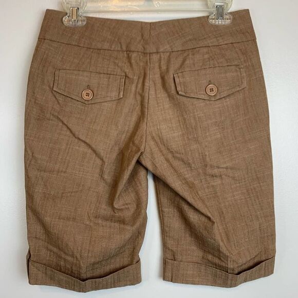 Mandee Solid Beige Brown Cotton Blend Stretchy Capri Bermuda Shorts Size 4 - Picture 5 of 9